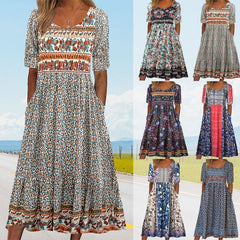 Eleganckie teksturowane sukienki Premium z nadrukiem w stylu boho